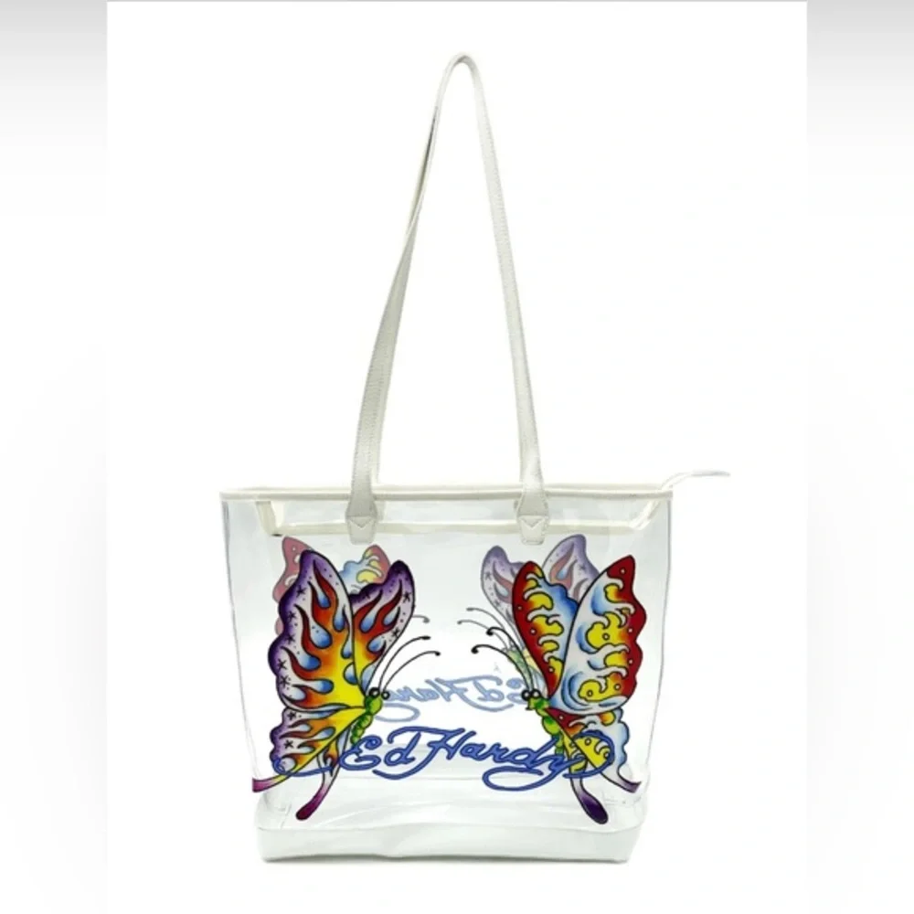 Ed Hardy White Butterfly Tote Bag